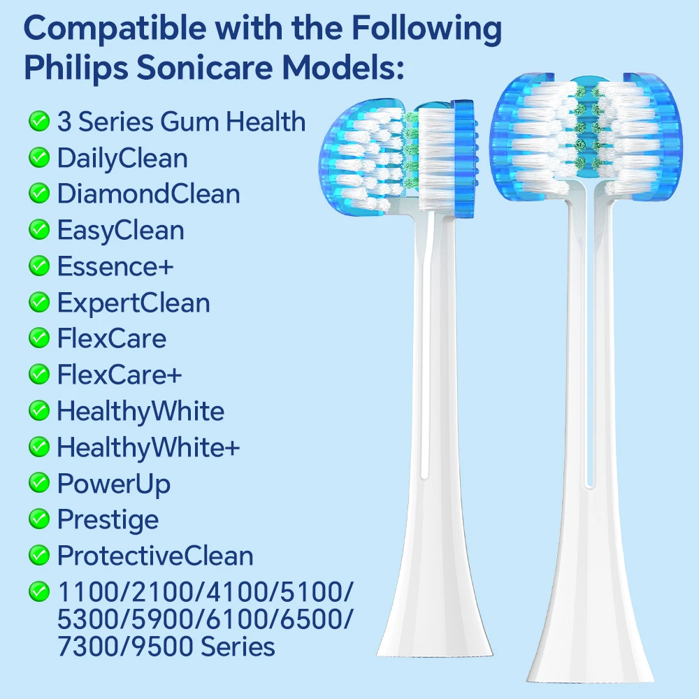 Triple-Sided Replacement Brush Heads Compatible with Philips Sonicare Electric Toothbrush, Fit for 1100 2100 4100 5100 5300 6100
