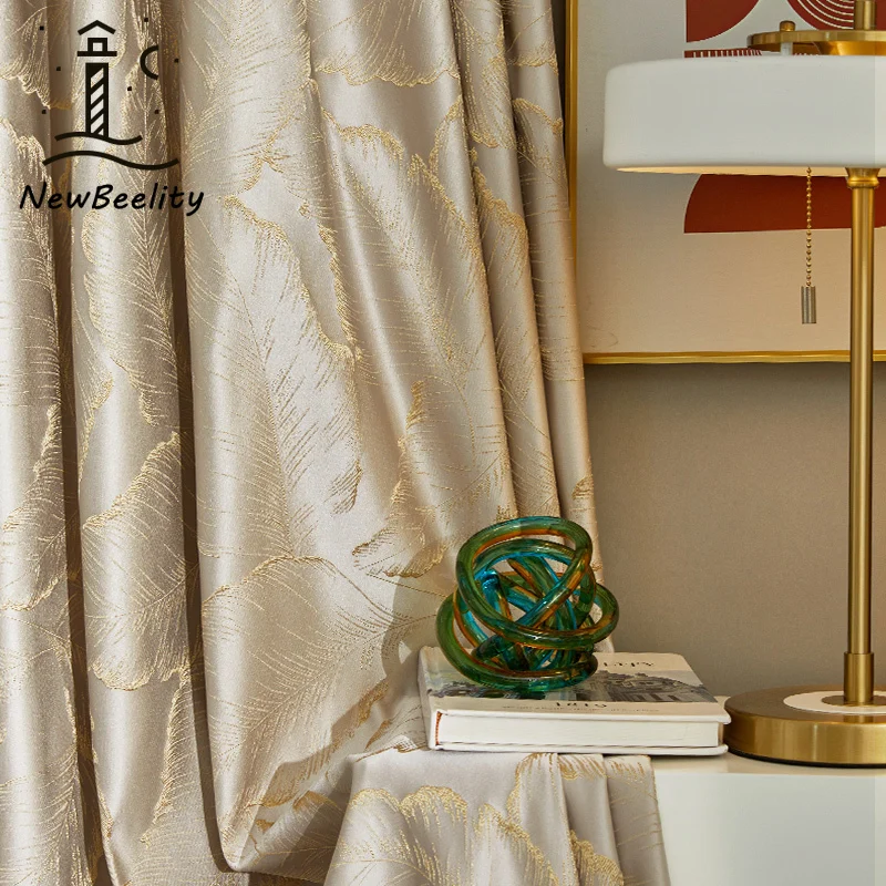 

French Relief High Precision Leaf Jacquard Curtains for Living Room Bedroom Dining Blackout Modern Simple Custom Size Luxury