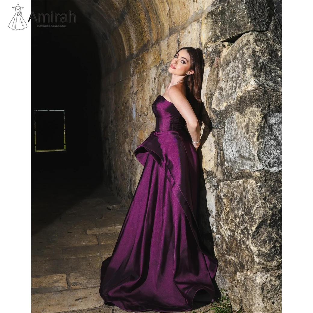 

Amirah Purple Birthday Dresses Luxury 2025 Custom Made Long Prom Dress Woman Elegant Party Wedding A-line Satin Off-shoulder