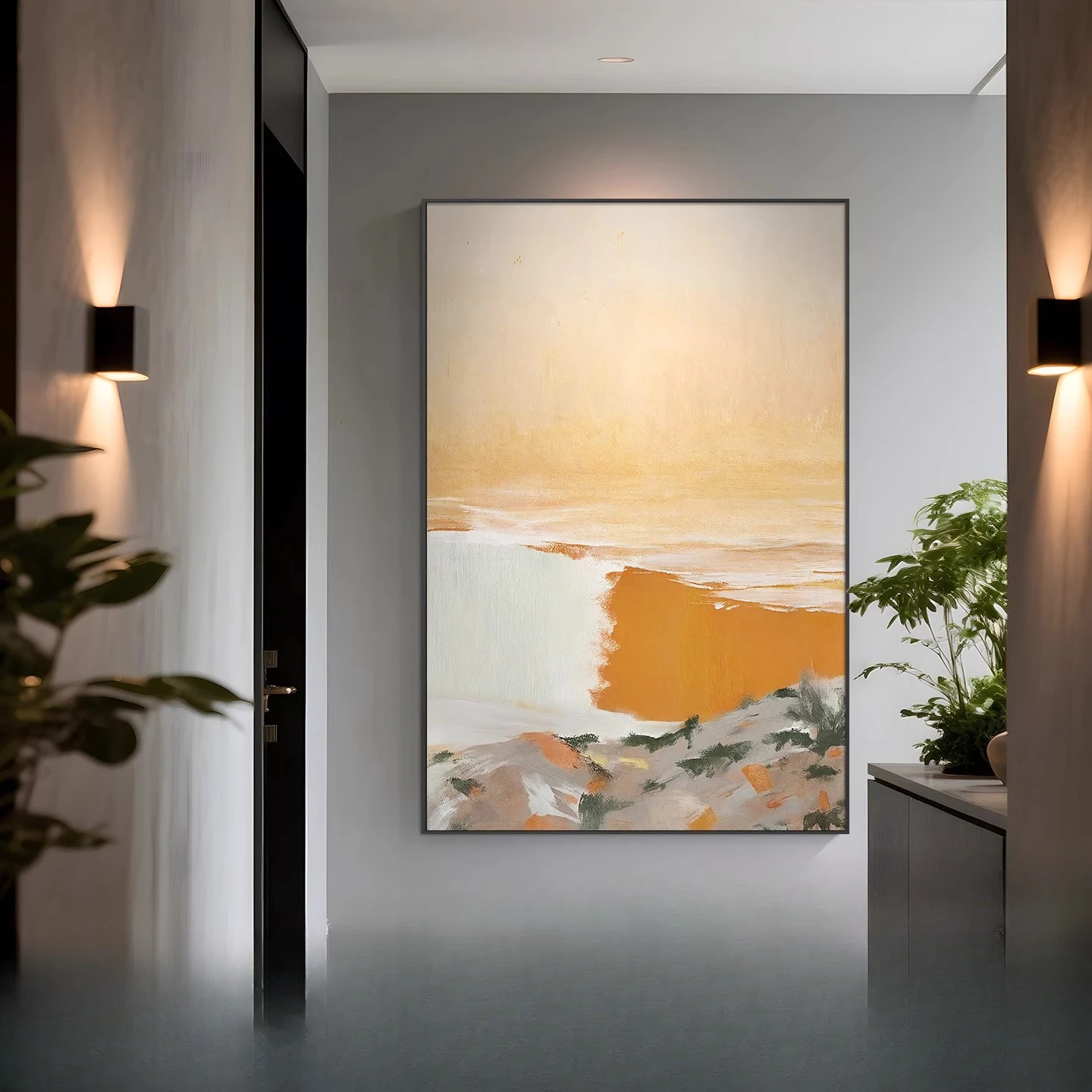 

Orange abstract modern hand-painted oil painting, hanging paintings in the entrance