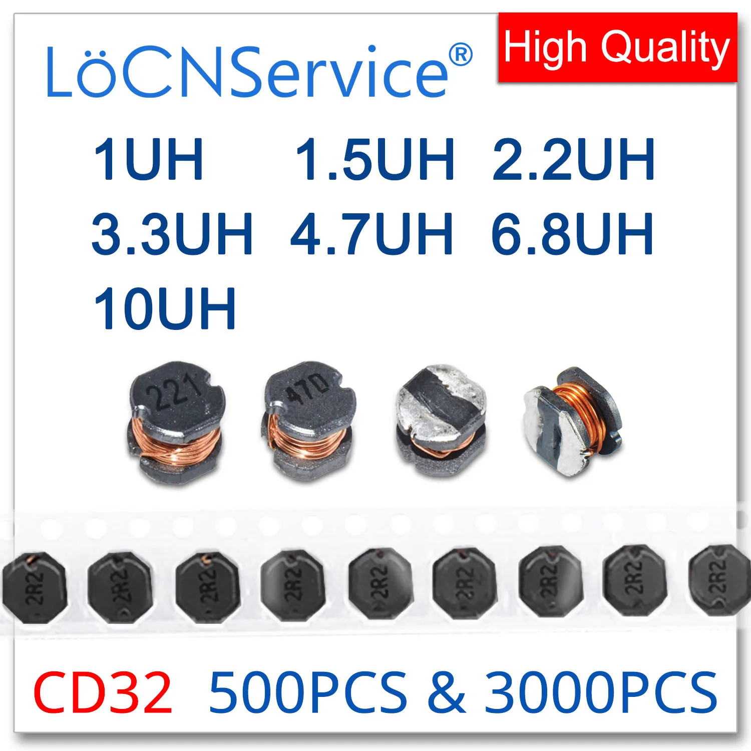 LoCNService 500PCS 3000PCS CD32 3x3.5x2.4 มม.SMD 1UH 1.5UH 2.2UH 3.3UH 4.7UHH 6.8UH 10UH Power Inductor 3*3.5*2.4 มม.