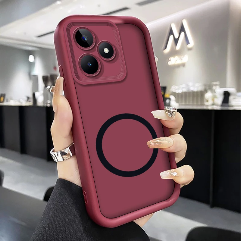 Phone Case For Realme C51 C61 C53 C63 C55 C65 C67 Coque Full Package Soft Silicone Bumper Cover With Wireless Magnetic Sticker