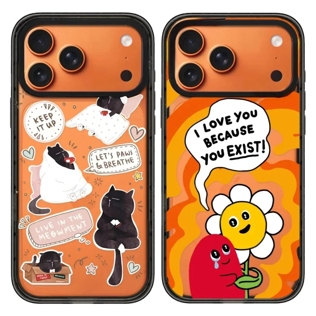 

Flower Black Cat Acrylic Black Border Magnetic Case: Compatible with iPhone 17 16 15 14 13 12 Pro Max 17 Air
