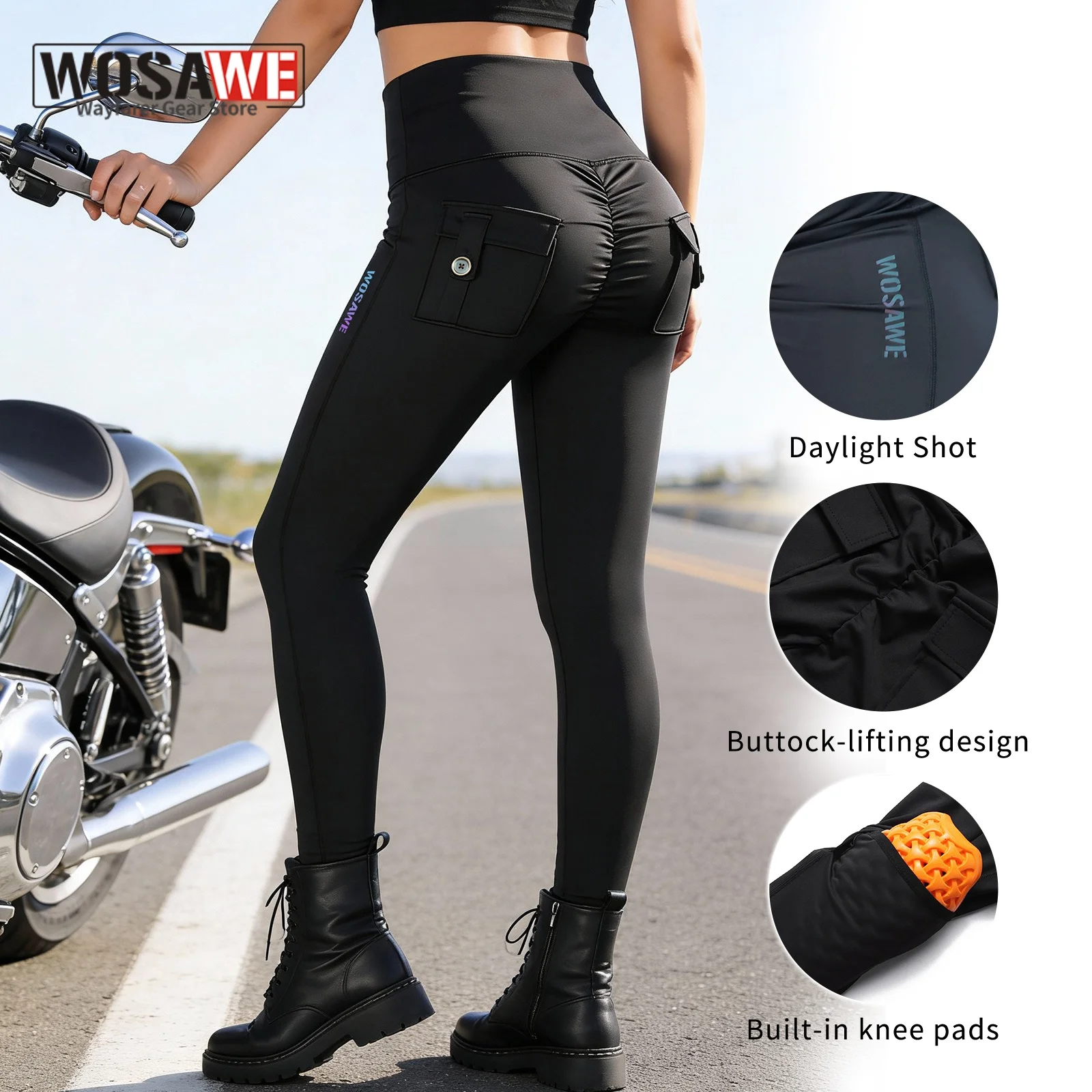 

WOSAWE Women Summer Motorcycle Pants Slim Fit Knight Motorcross Racing Trousres with Knee Pads