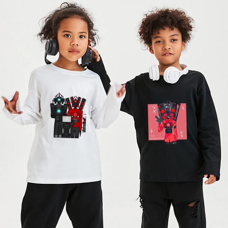Skibidi Toilet Kids T-shirt Titan Speakerman Printed Boy Girl Long Sleeves Tops Spring Cartoon TV Man Baby Clothes Birthday Gift