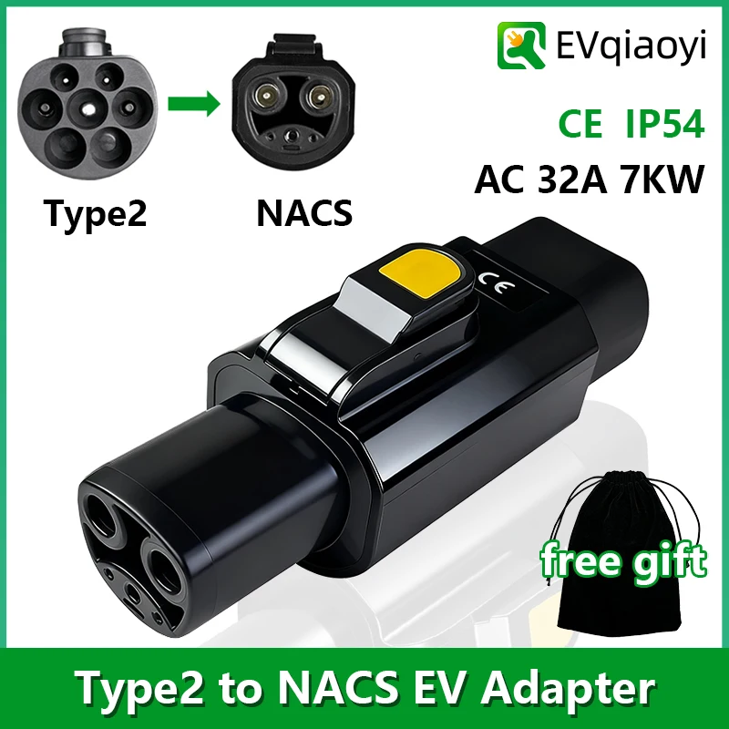 

EVqiaoyi Type2 to NACS EV Adapter 32A 7KW from IEC62196-2 Pile to Tesla EV Charging Converter for Tesla Model 3/Y/S/X