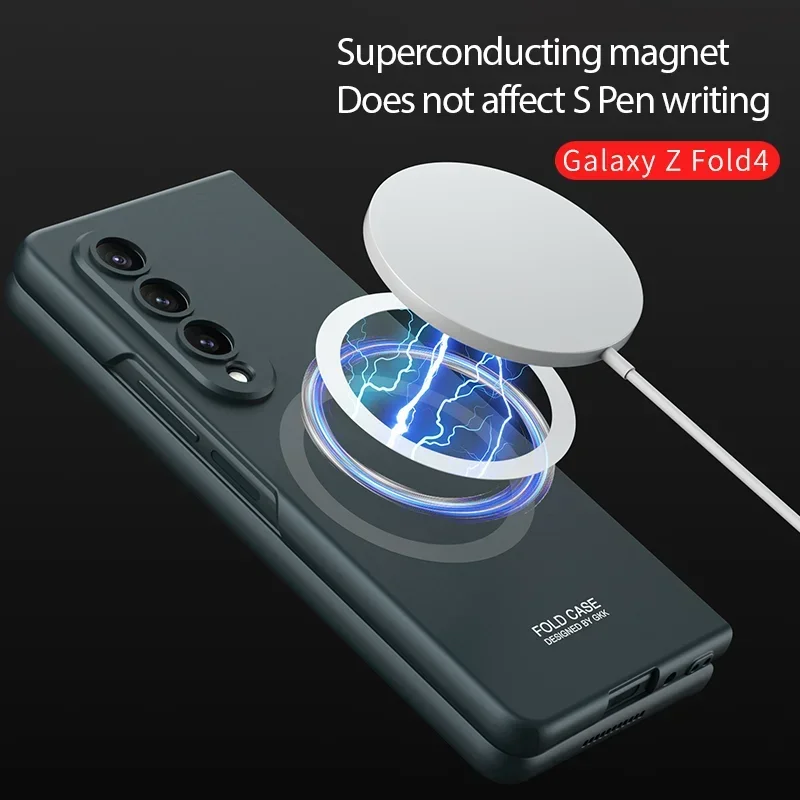 For Samsung Galaxy Z Fold 5 4 3 5G Wireless Charging Magnetic Magsafe Case Tempered Glass Ultra Thin Matte Fold Shockproof Cover