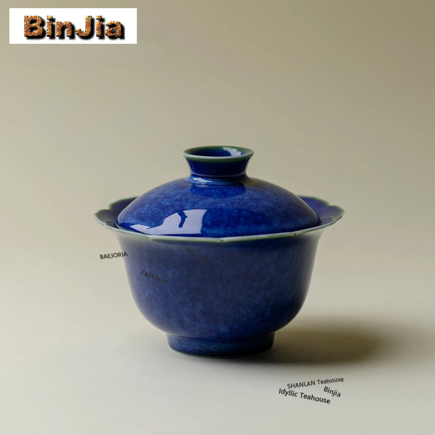 110ml Sprinkle Blue Glaze Flower Mouth Gaiwan Handmade Tea Tureen Tea Bowl With Lid Kit Tea Maker Cover Bowl Tea Ceremony Gift