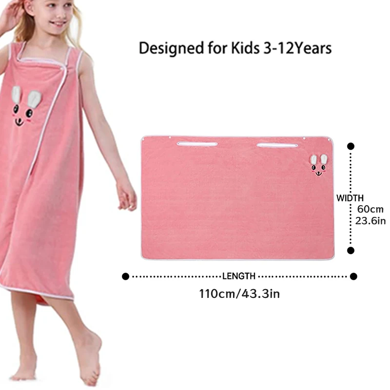 1pc Rabbit Ears Design Children\'s Suspender Bathrobe, Coral Fleece Bath Skirt, Kids Wearable Bath Towel, Soft Skin Friendly