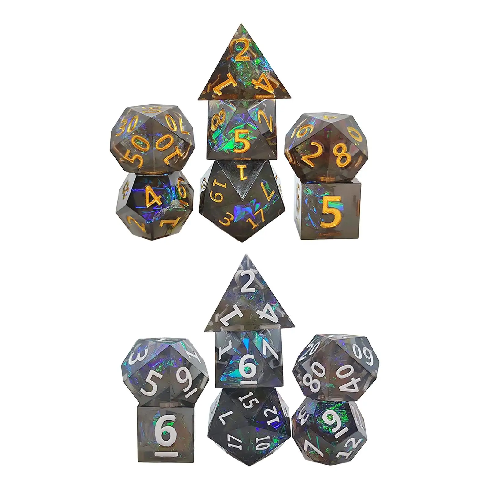 

7Pcs Game Kit W/ Number Words Gaming Durable Friendly Transparent DIY Sharp Corner Polyhedral for 12 D20 Board Game