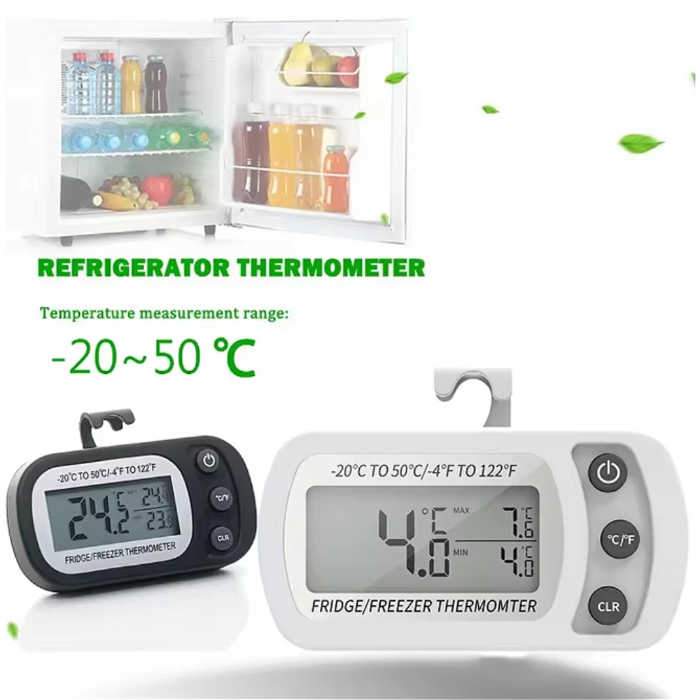 Mini Electronic Refrigerator Thermometer Waterproof Anti-Humidity Max Min Readout Hanging Hook Fridge Freezer Temperature Gauge