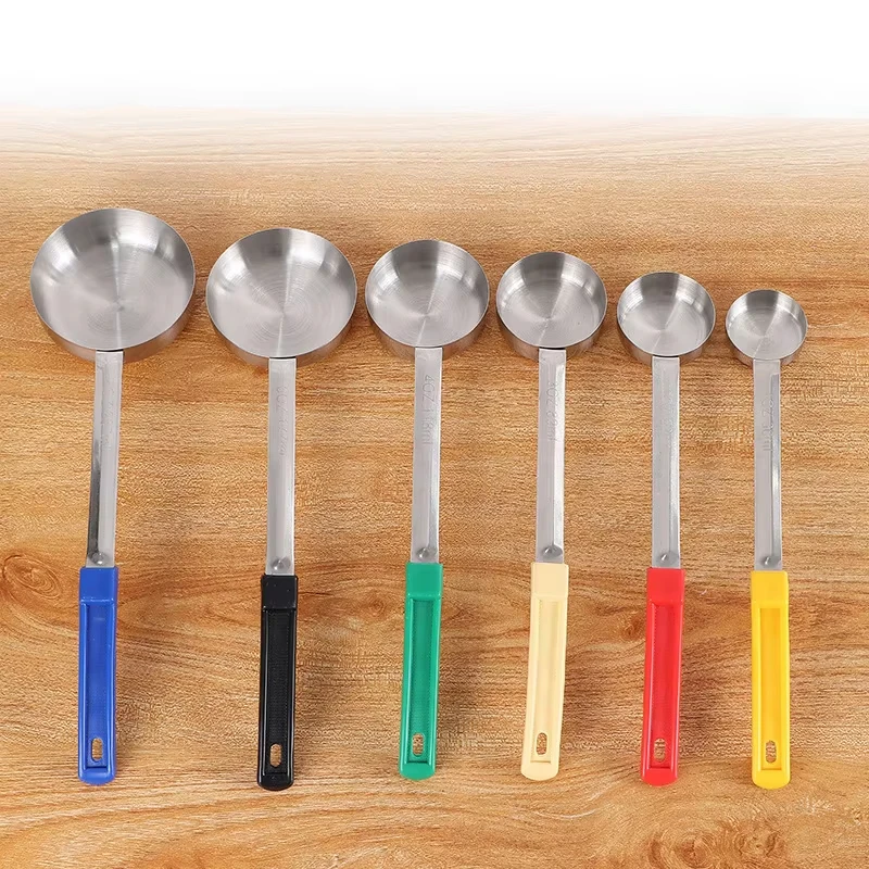 Anti-Hot Pizza Spread Ladle Measuring Soup Spoon Kitchen Cooking Tableware Stainless Steel Sauce Spoon With Long Rubber Handle