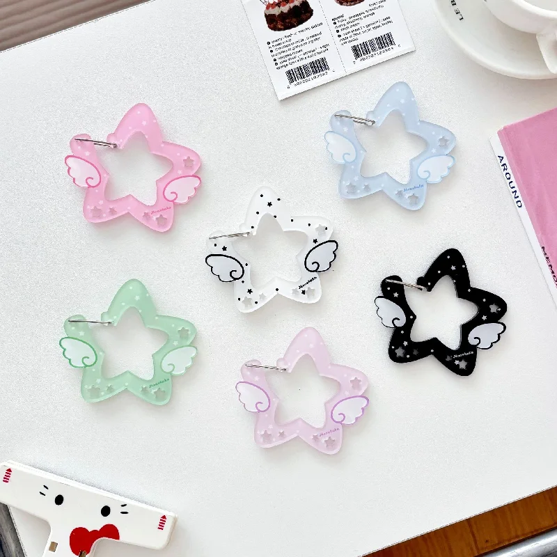 

Acrylic Wings Stars Carabiner Portable Candy Color Keyring Hook Card Holder Multipurpose Buckle Keychain