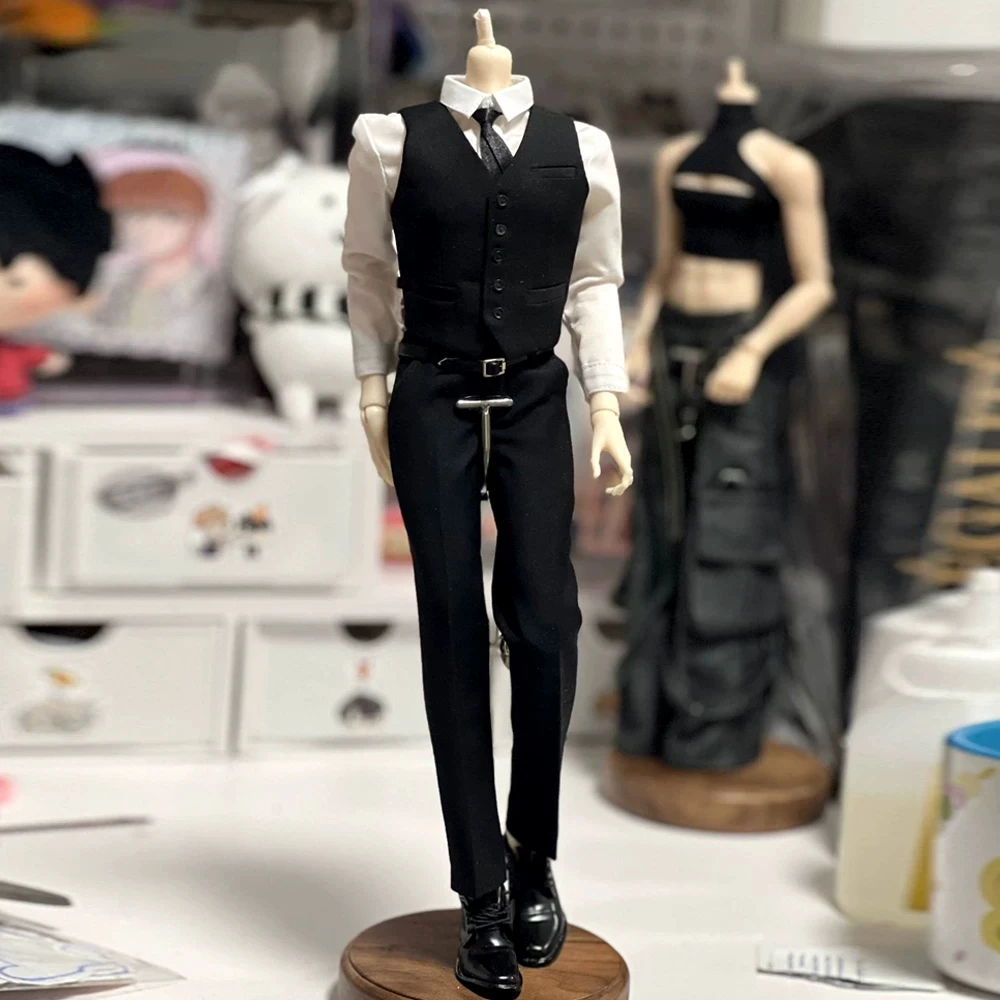 1/6 Scale Black Suit Jacket Shirt Pants Set Clothes Model for 12in Male Soldier Action Figures Bjd Doll Body