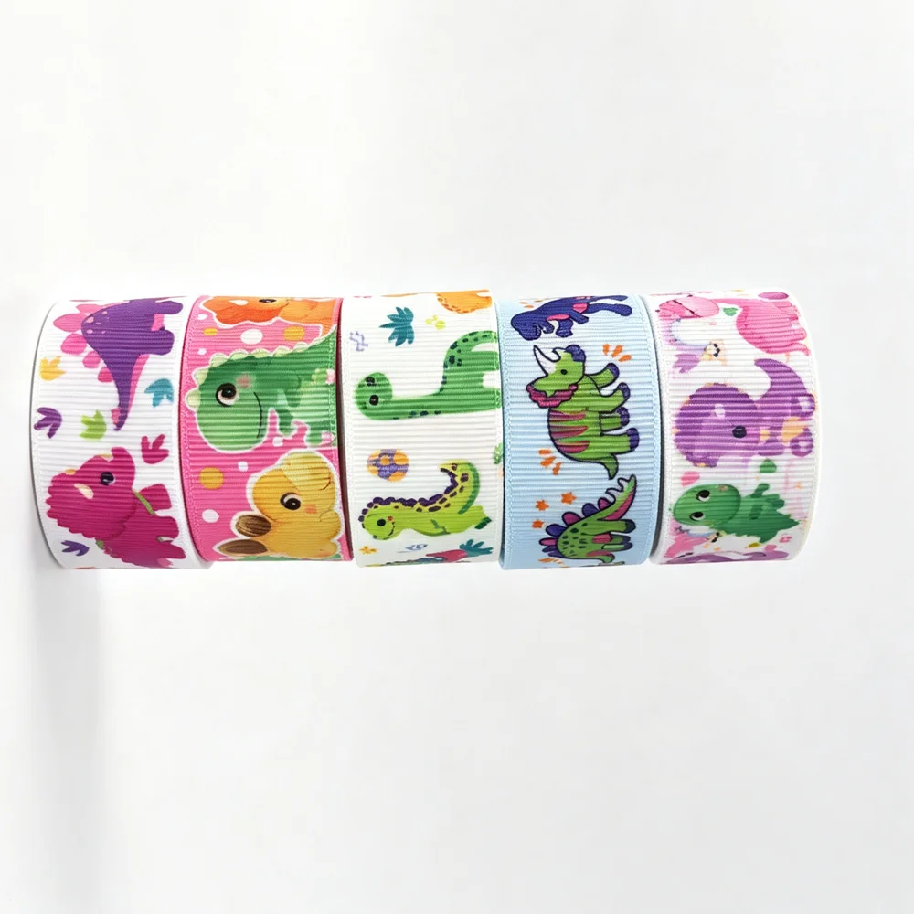 50yards Cartoon Dinosaur Printed Grosgrain Ribbon Cute Dino Pattern Ribbon DIY Hair Bows Gift Wrapping Kids Party Craft Sewing