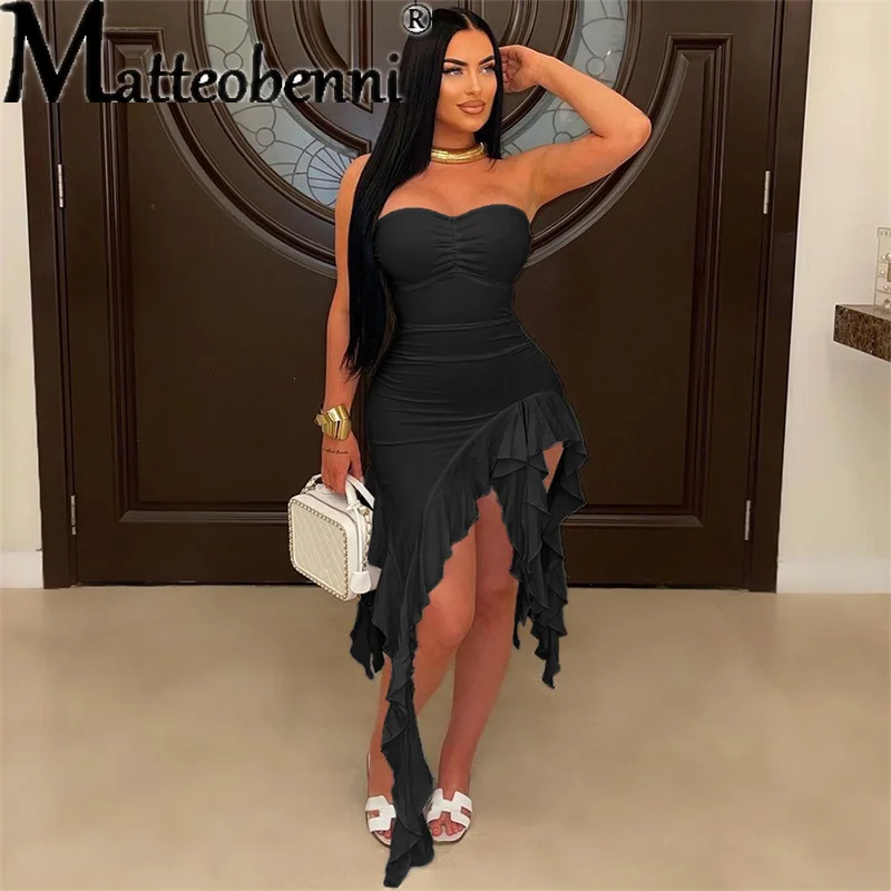 

Elegant Ruffles Tassel Birthday Dress for Women 2025 Night Party Celebrity Irregular Strapless Sleeveless Evening Long Dresses