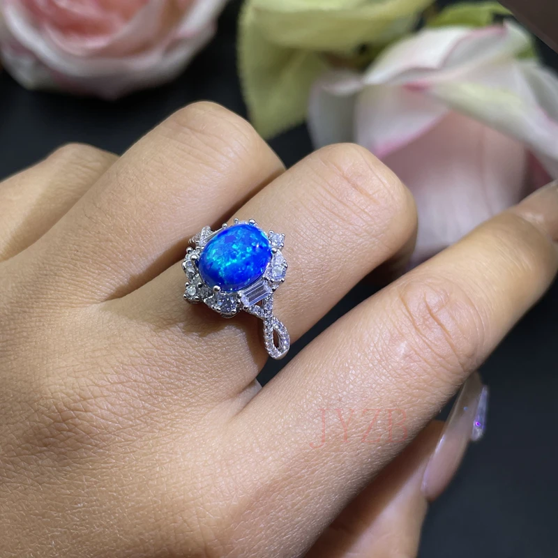 Natural Opal Ring Female Engagement Wedding Promise Ring 925 Silver Feminine Party Jewelry Gift 8*10mm