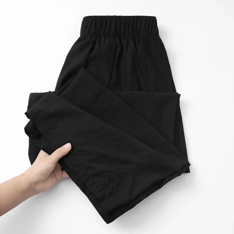 

Универсальные повседневные брюки из ледяного шелка с высокой талией и широкими штанинами для мужчин и женщин, комфортные и мягкие, для ежедневной носки в летний сезон