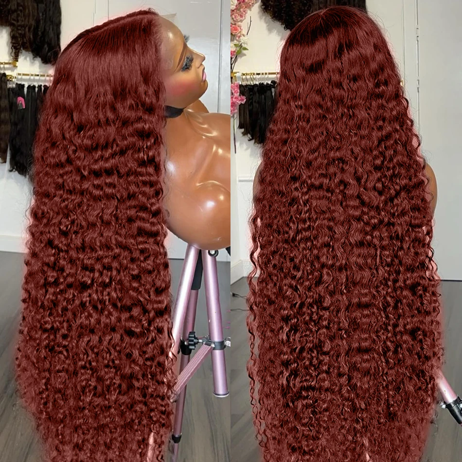 250% Reddish Brown 13x4 Deep Wave Lace Frontal Wig 30 34 inch Brazilian Loose Curly 13x6 HD Lace Front Human Hair Wigs For Women