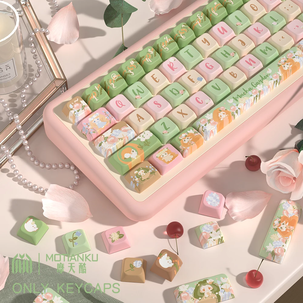 Summer Garden Theme Keycaps, perfil MDA, Keycap personalizado para teclado mecânico com 7U e ISO Key Cap