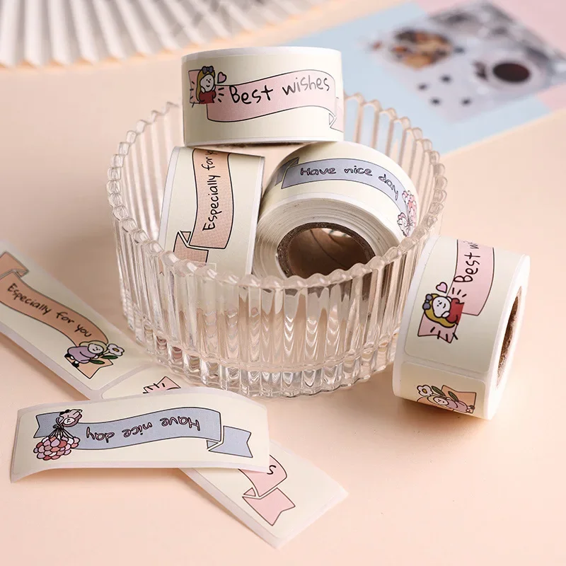 

120Pcs Rectangular Packaging Sealing Tape Cute Girl Thank You Stickers DIY Hand Account