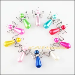 20Pcs Tibetan Silver Tone Angel Mixed Acrylic Teardrop Charms Pendants 18x28mm