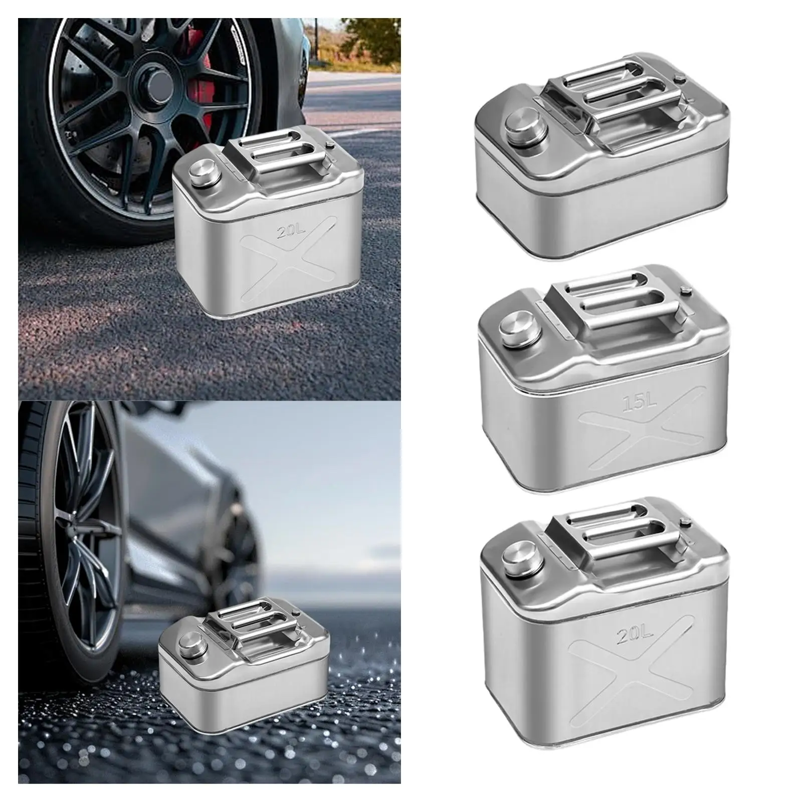 

304 Stainless Steel Water Storage Fuel Tank Metal Petrol Can Jug Easy Carry for Emergency Camping Use