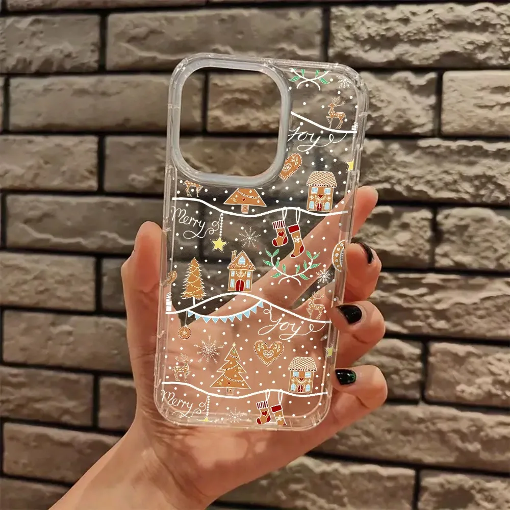 Cute Christmas Tree Gingerbread Aesthetic Transparent Phone Case for iPhone 17 16 11 XR 13 15 14 12 Pro Max XS XR 7 8 Plus Cover - náhled 4