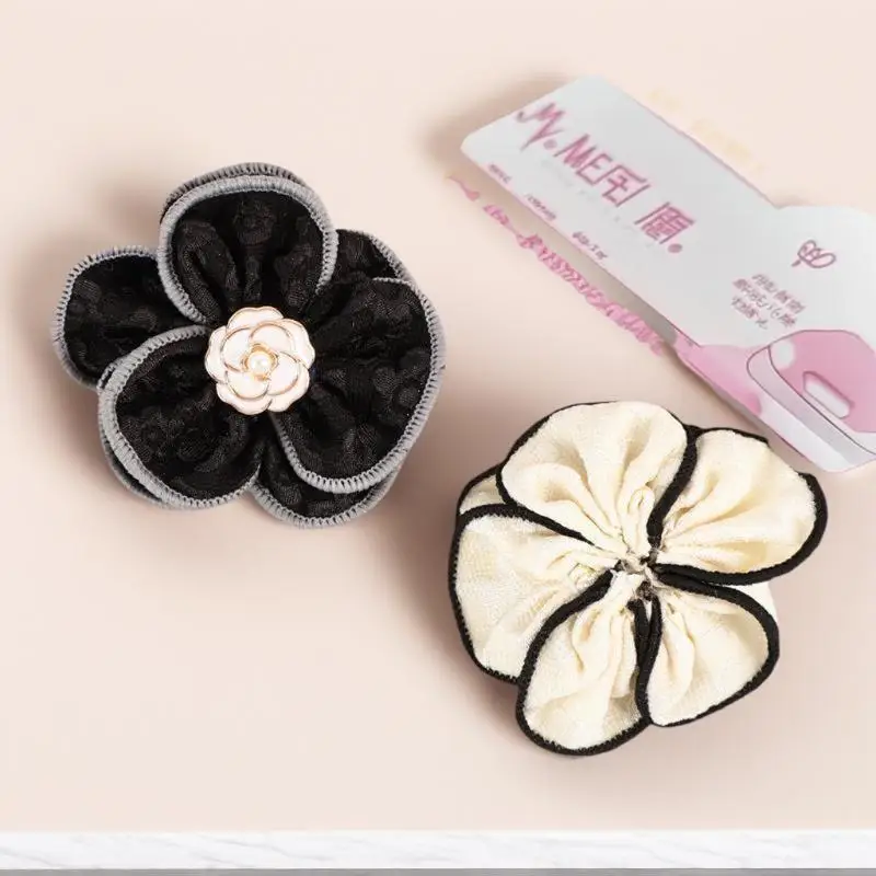 Camellia Mourning Funeral Brooch, Chic Black White Fabric Badge Pin, High-end French Accessory for Clothes, Bags, Scarves Wear