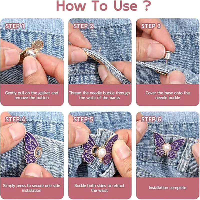 8 Pcs Waist Clip, Pant Waist Tightener, Retro Butterfly Pants Waists Tightener, Adjustable Jeans Button Pin Pant Clips, Detachab