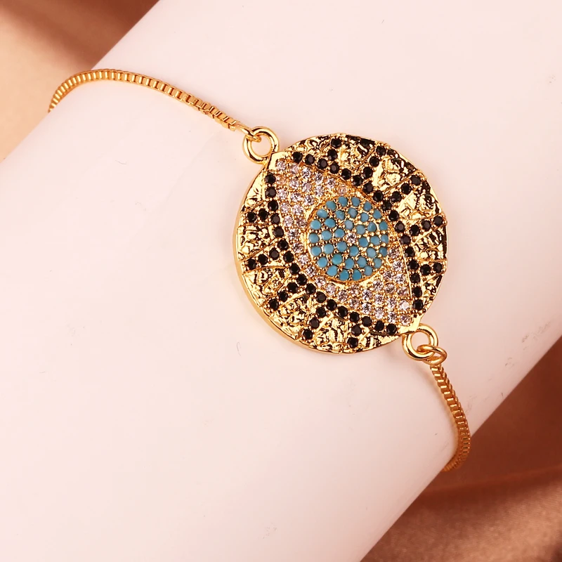 Sparkling Adjustable Rainbow Zircon Bracelets For Women New Gold Plated Evil Eye Bracelet Wedding Jewelry Birthday Gift
