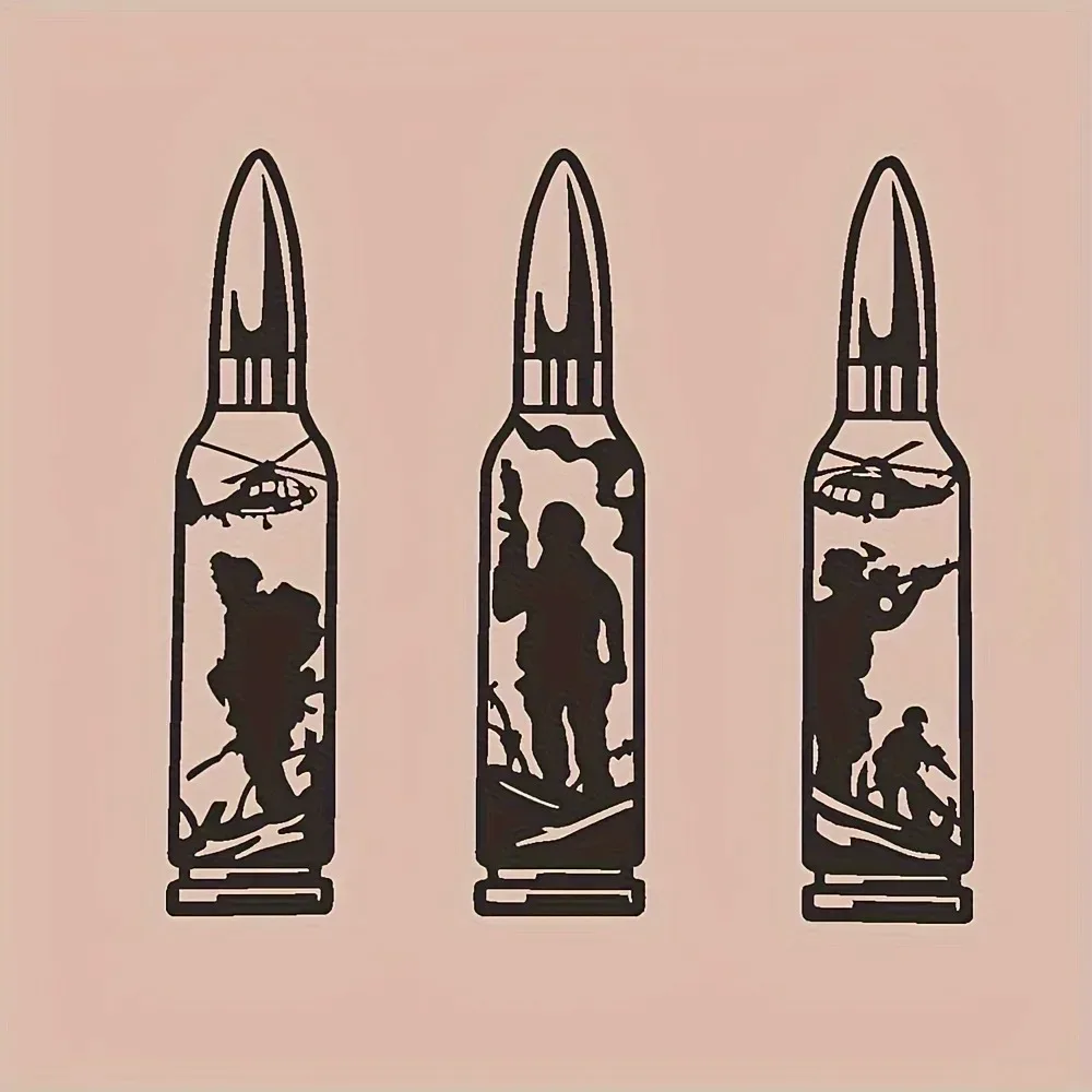 Military Soldier Metal Wall Art, 3-Piece Bullet Sculpture for Indoor Outdoor Decor