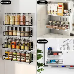 2/4Pcs Convenient Spice Rack Carbon Steel Spice Holder Hollow Out Kitchen Cabinet Spice Shelf Organizer  Multifunctional