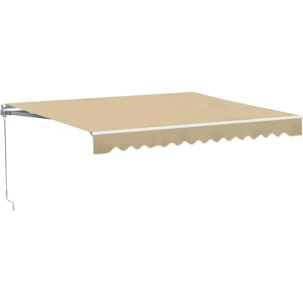 12x10 Retractable Patio Awning with Crank Handle, UV Sun Shade, Sand Beige
