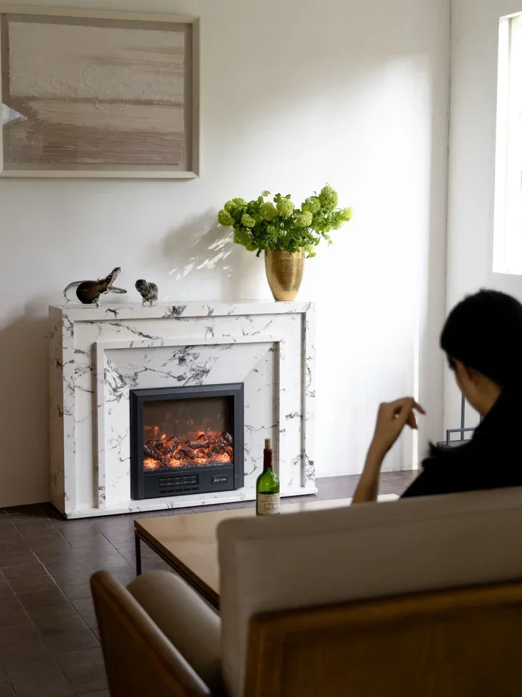 Simulated Fire Smart Fireplace Side Cabinet Ambient Lighting Heating Audio