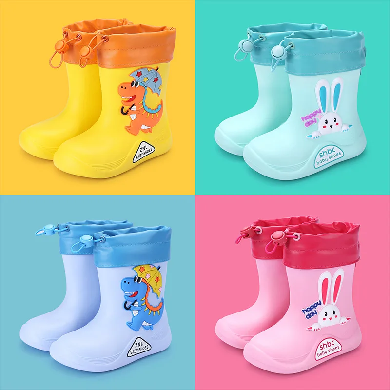 Kid Rain Boots EVA Removable Plush Boys Girls Toddler Waterproof Children Shoes Lightweight Warm Water Shoes for Four Seasons