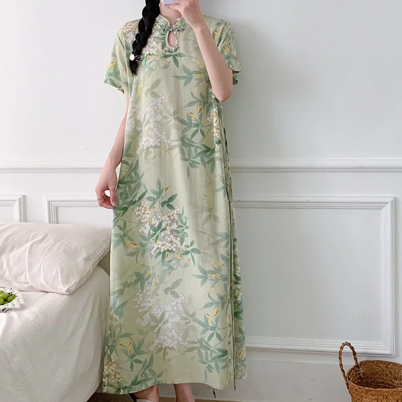 Nightgowns Women's Clothing Summer Cheongsam Cotton Silk Thin Home Loose Casual Comfortable Premium Soft High Quality Everyday