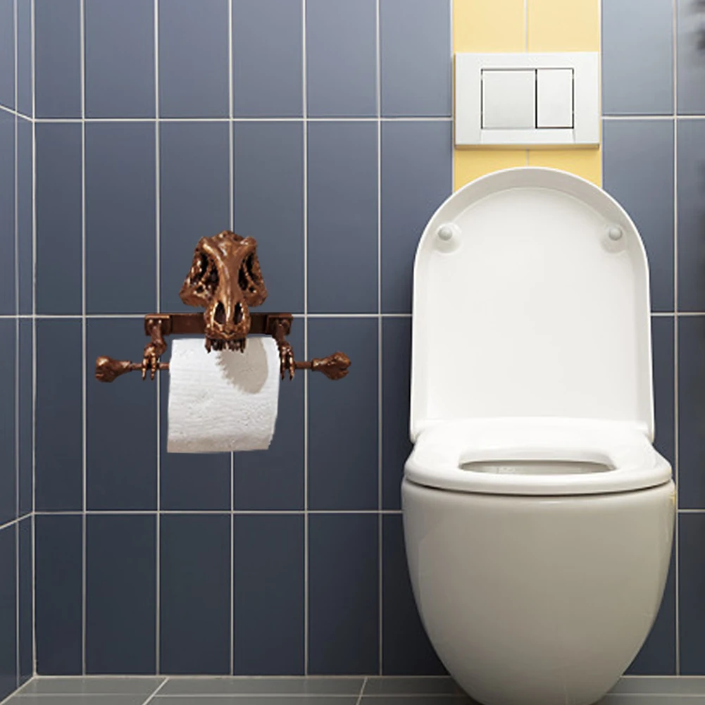 Dinosaur Skull Toilet Paper Holder Versatile Toilet Storage Rack Wall-Mounted Creative for Home Kitchen Bathroom Cabnet