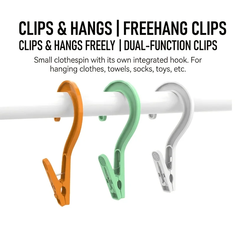 12Pcs Portable Garment Clip Hooks Random Color Multi-scene Clothes Pegs For Bathroom Travel Laundry Boot Organizing