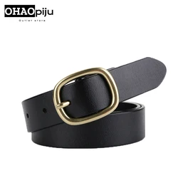 2.8cm Width Female Genuine Leather Belt Copper Pin Buckle Belts Women Jean Wild Cowskin Belts Fashion Simple New Waist Strap