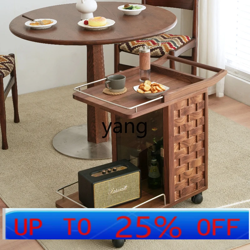 LH  trolley with wheels moving sofa side few solid wood retro light luxury wine cabinet coffee table