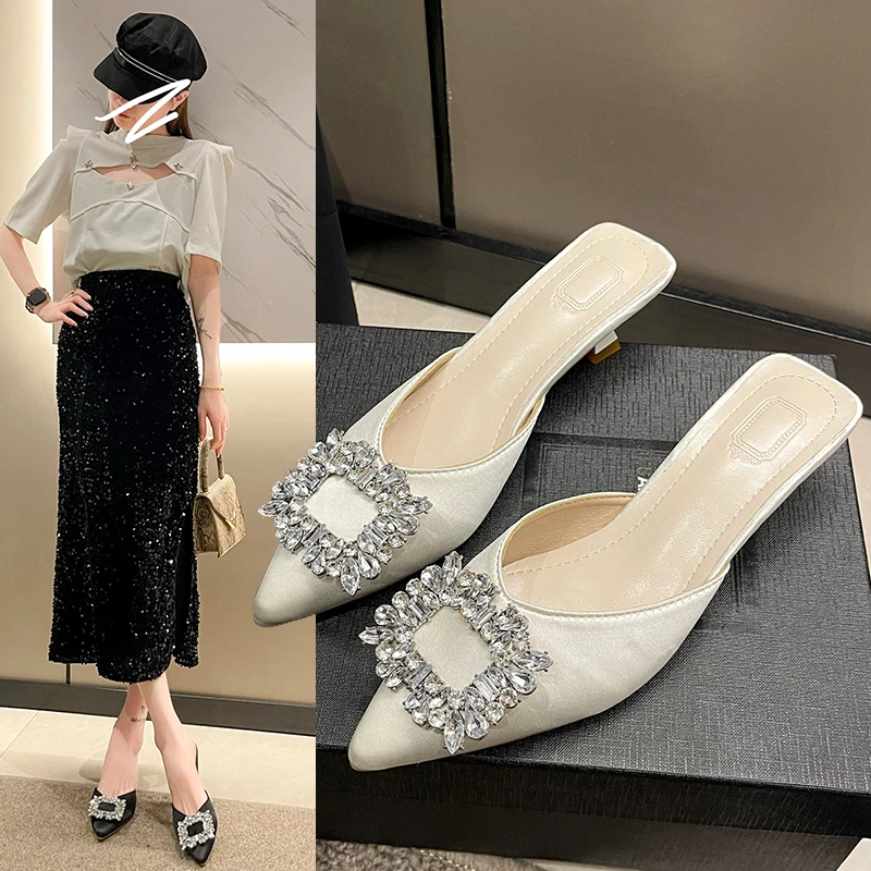 

Summer Fashion Rhinestone Diamond Butterfly-Knot Sandals High Heels Pointed Toe Slippers Women Pumps Party Wedding Bling Shoes