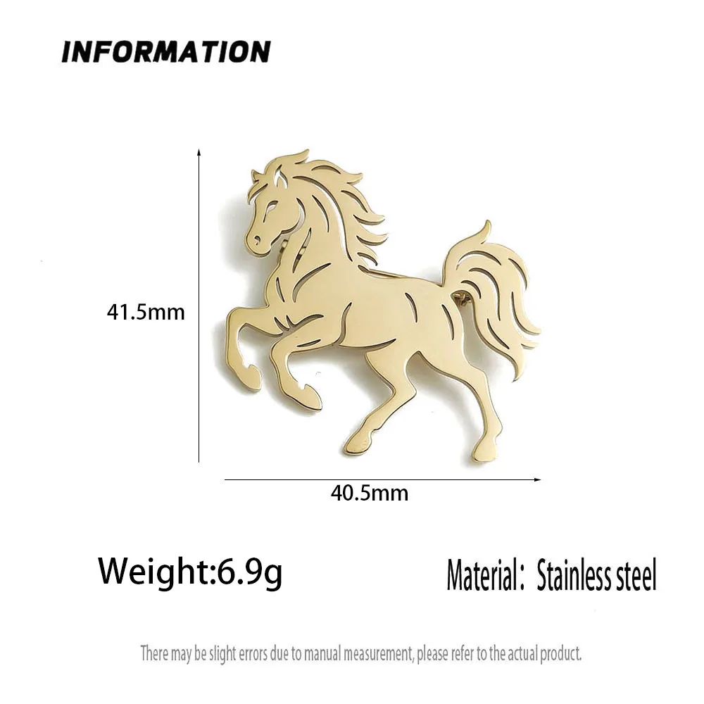 316L Stainless Steel Plated 18K Gold Running‑Horse Brooch Lapel Pin for Jacket Backpack Unisex Jewelry Gift