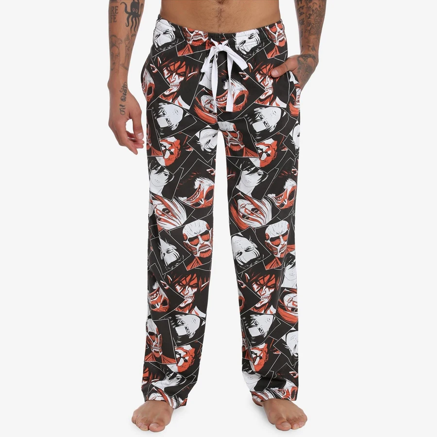 bandai-ataque-em-tita-personagens-allover-impressao-adulto-criancas-lounge-sleep-calcas-verao-de-secagem-rapida-confortavel-leve-calcas-de-perna-larga
