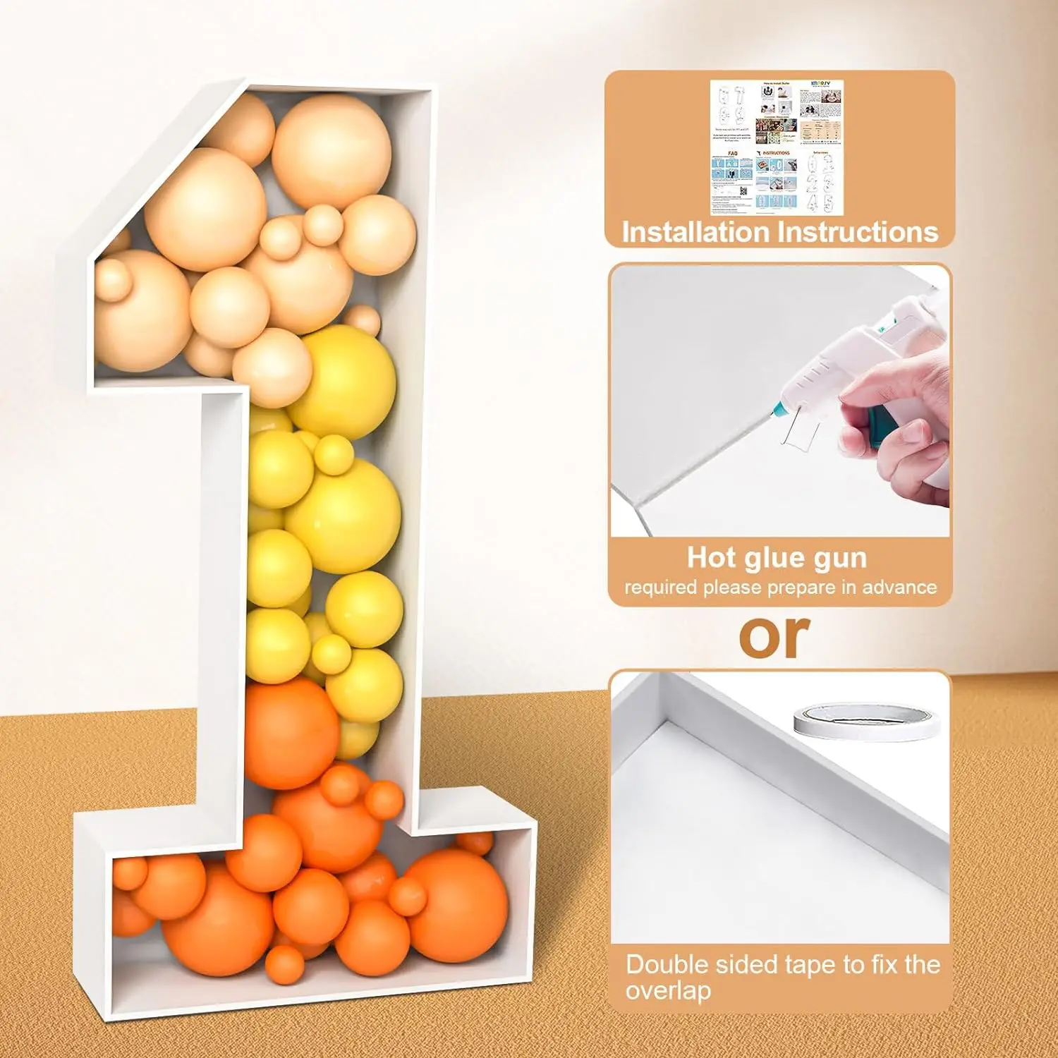 1pc 120 cm Balloon Marquee Frame KT Board 3D Filled Balloon Number 1Mosaic Frame Suitable For Birthday Party Anniversary Decor