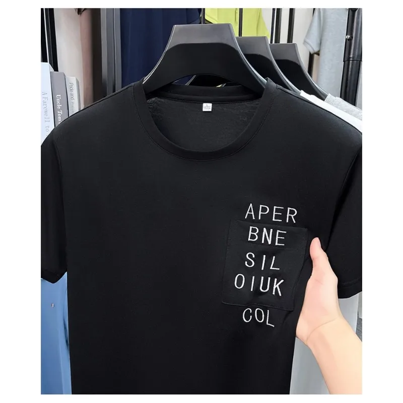 Short Sleeve Tee T-shirt Men Stylish Crew Neck Slim Fit Daily Wear Essential Basic Lightweight