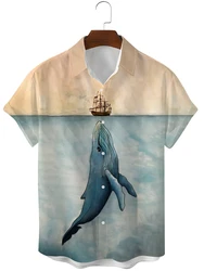 Summer Street Daily Fashion Men's Short Sleeve Shirt Beach Party Casual Men's Short Sleeve Shirt Deep Sea Whale Print Mens Shirt