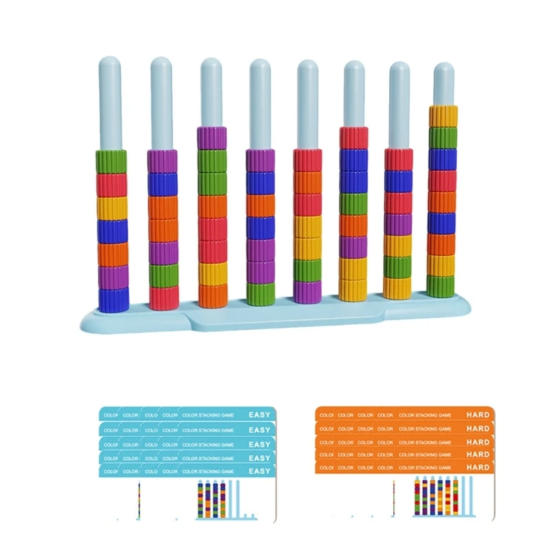 Color Sorting Stacking Toy Plastic Learning Set with Bright Multicolor Pieces Tabletop Practice 15UB