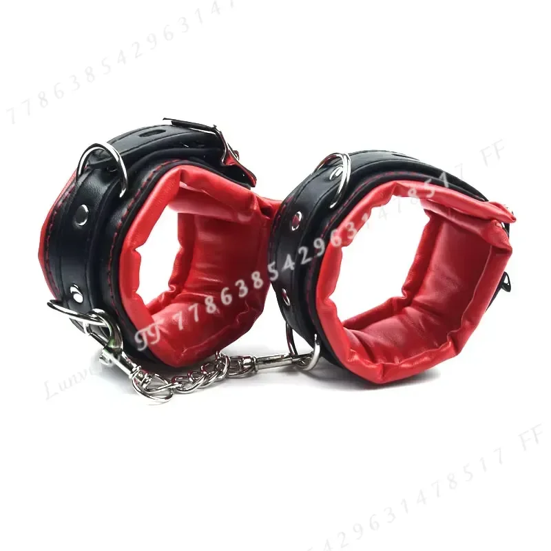 High Quality Soft Leather Sponge Metal Chain Handcuffs Ankle Cuffs BDSM Bondage Sex Toy Restraints for Women Exotic Lingerie view 4