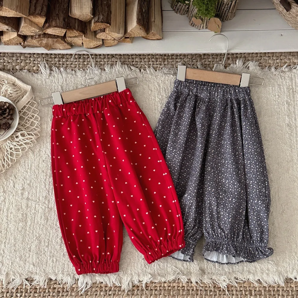 2026 Autumn Toddler Loose Floral Trousers Korean-style Baby Girls Cotton Casual Pants 6M-4T Kids Clothes